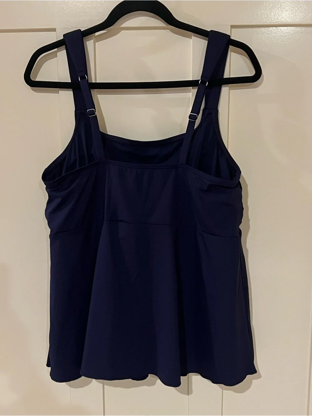 NWT Lands End Women Flutter Scoop Neck Tankini Swimsuit Top L 14 to 16 Navy Blue